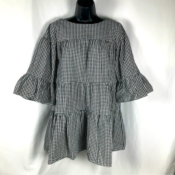 K &Kersh Women’s Black/White Sz Small Gingham Ruffled  Mini Dress Summer Casual - Picture 1 of 10